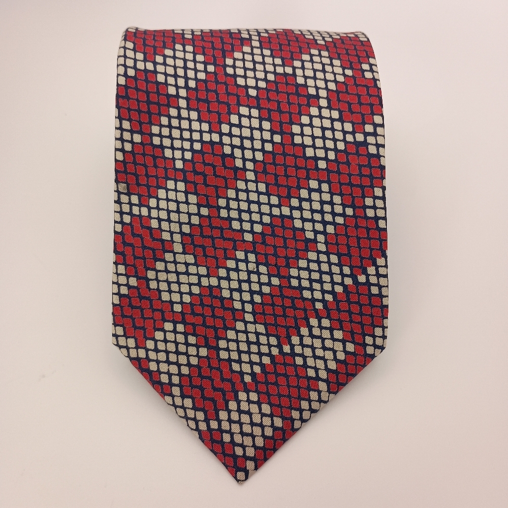 Unbranded‎ Mens Tie 100% Thai Silk Checkered Red Grey Knitted Look - Picture 2 of 8